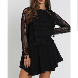 NWT Showpo Bodhi Crochet Detail Dress in Black